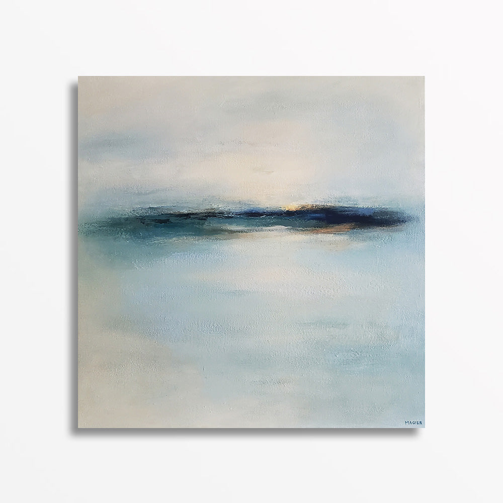 Original Abstract Coastal Art, Blue Horizon Painting, Atmospheric Landscape Wall Art, Minimalist Artwork