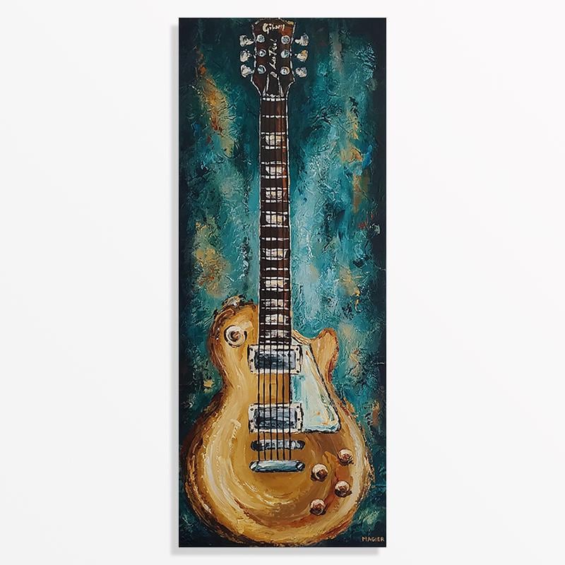 Original Textured Guitar Painting, Modern Teal and Yellow Music Artwork, Gift for Guitarist, Music Studio Decor
