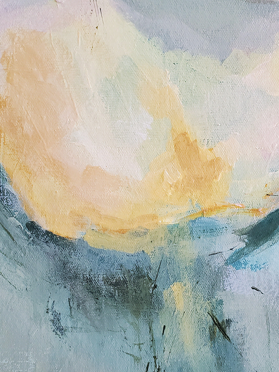 Original Abstract Flower Painting, Atmospheric Living Room Wall Art, Modern Floral Art