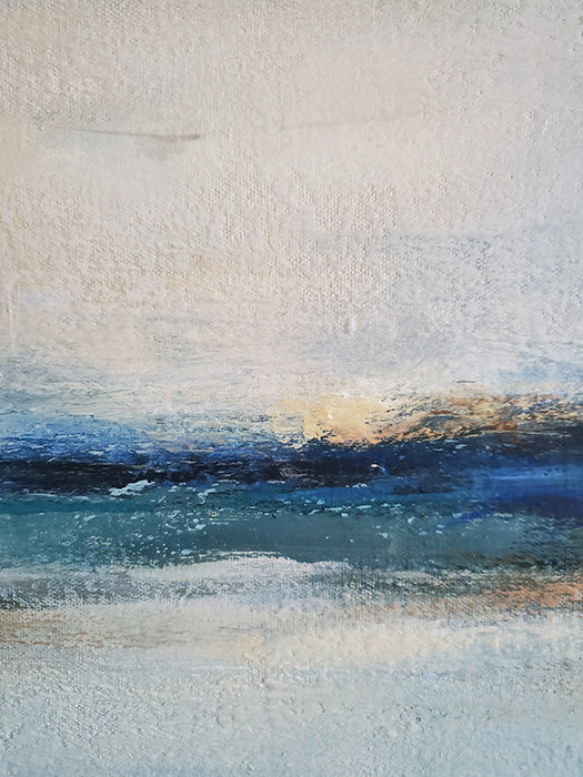 Original Abstract Coastal Art, Blue Horizon Painting, Atmospheric Landscape Wall Art, Minimalist Artwork