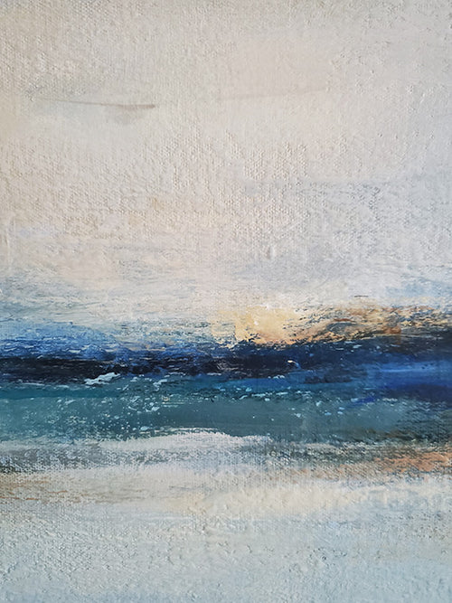 Original Abstract Coastal Art, Blue Horizon Painting, Atmospheric Landscape Wall Art, Minimalist Artwork