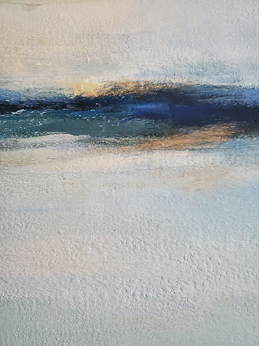 Original Abstract Coastal Art, Blue Horizon Painting, Atmospheric Landscape Wall Art, Minimalist Artwork