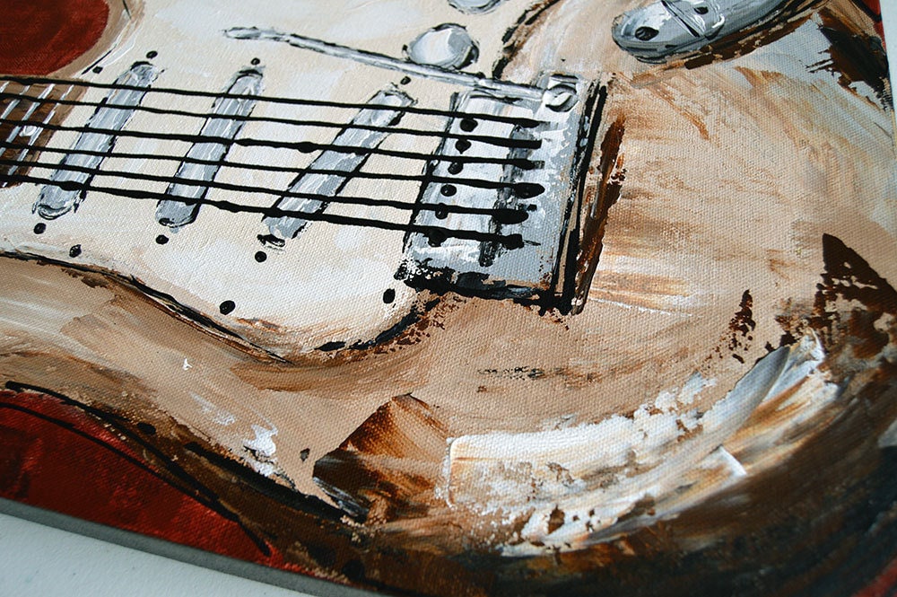 Original Guitar Painting Modern Acrylic Music Artwork Contemporary Wall Art