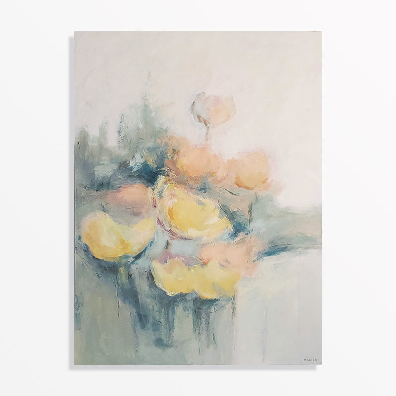 Original Abstract Flower Painting, Atmospheric Living Room Wall Art, Modern Floral Art