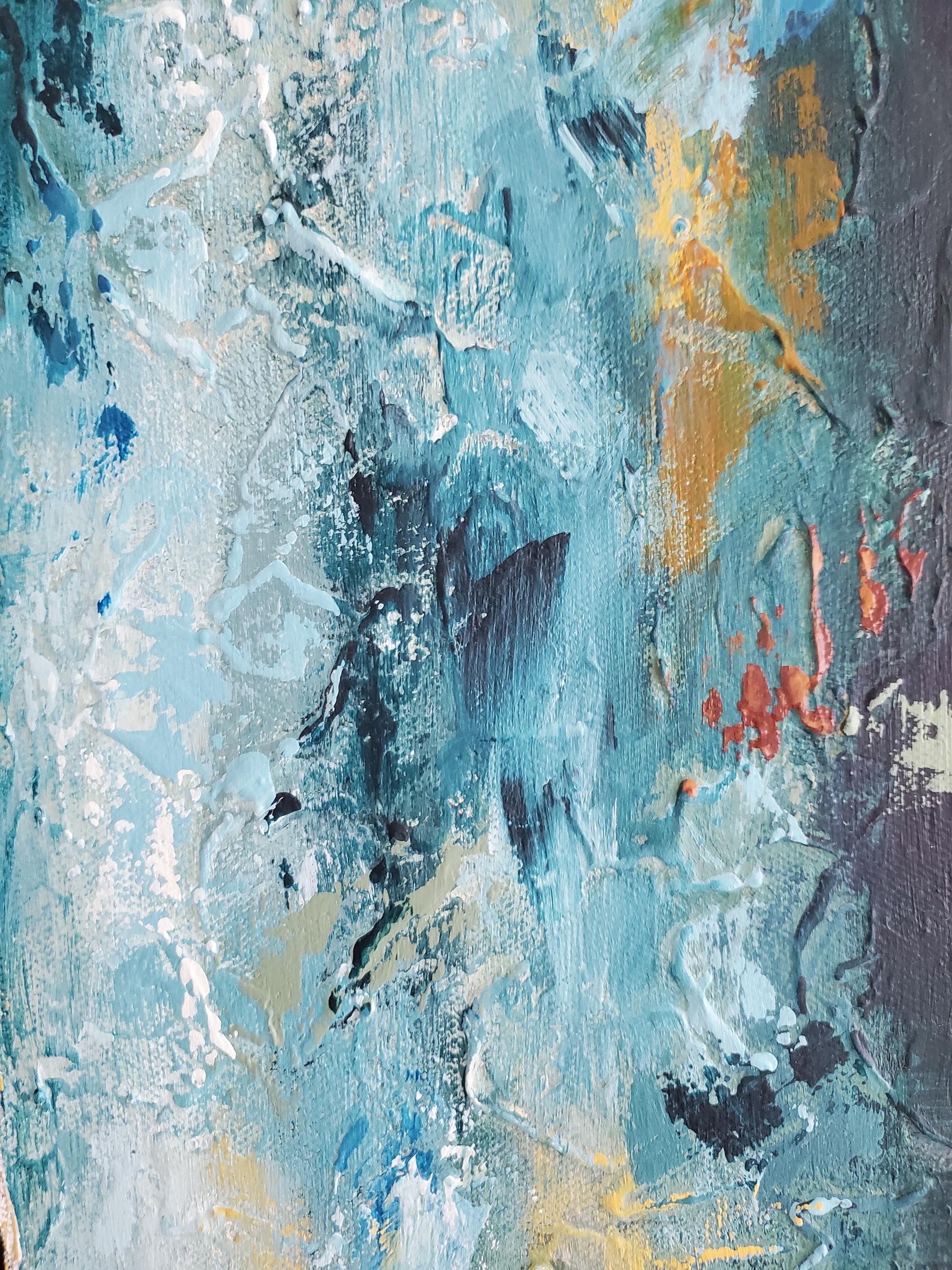 Original Textured Guitar Painting, Modern Teal and Yellow Music Artwork, Gift for Guitarist, Music Studio Decor