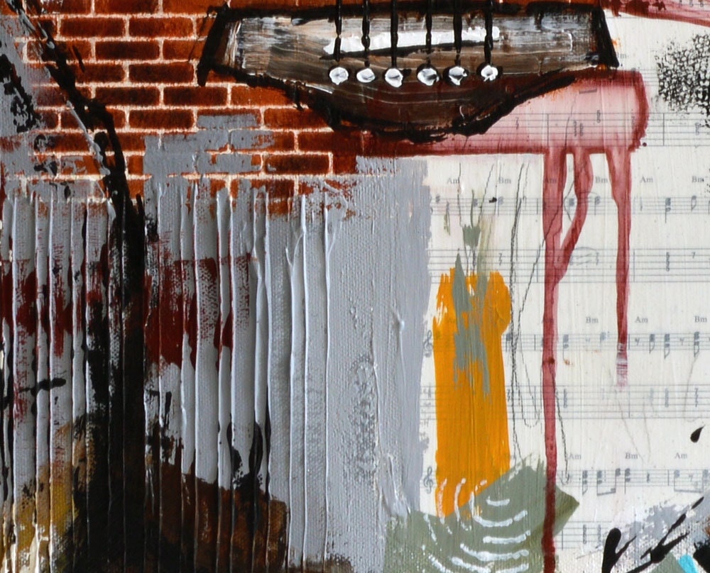 Original Acoustic Guitar Painting, Music Studio Wall Art, Mixed Media Textured Music Art on Canvas