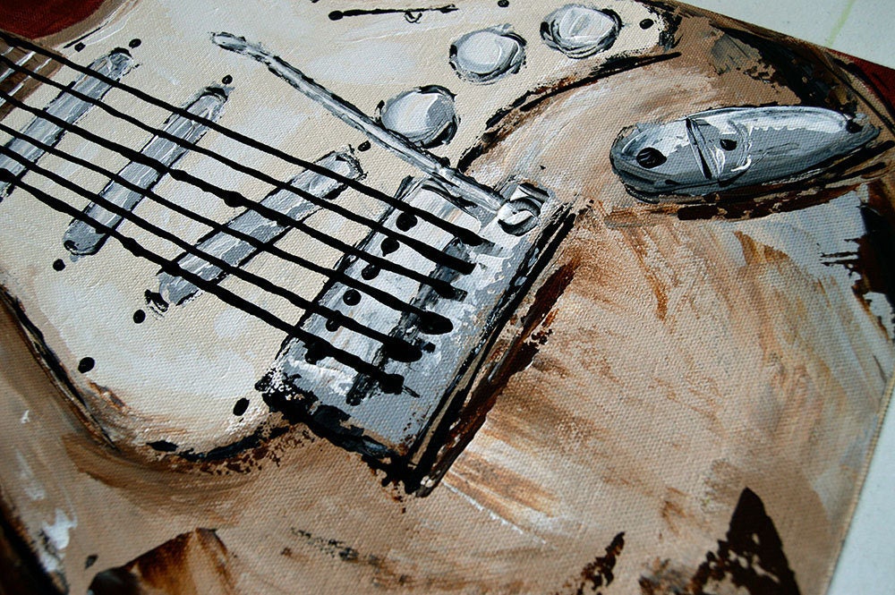 Original Guitar Painting Modern Acrylic Music Artwork Contemporary Wall Art