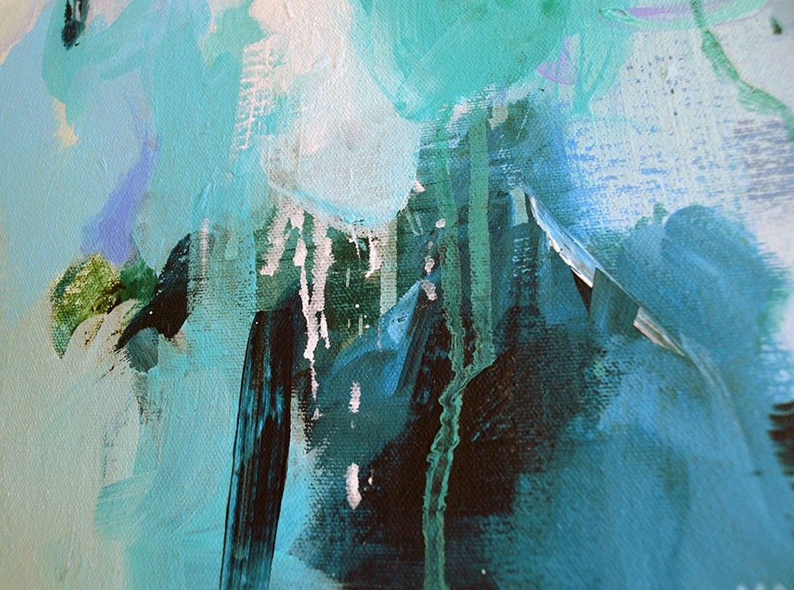 Original Abstract Painting, Modern Wall Art, Contemporary Turquoise Blue Artwork on Canvas