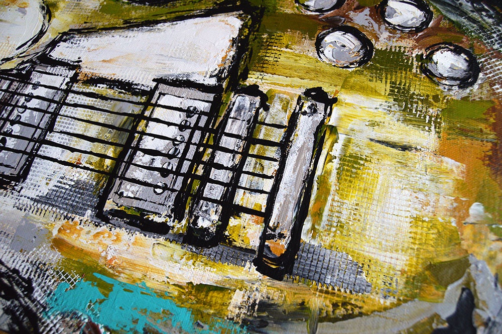 Original Green Guitar Painting, Modern Music Wall Art, Gift for Musician, Music Studio Decor
