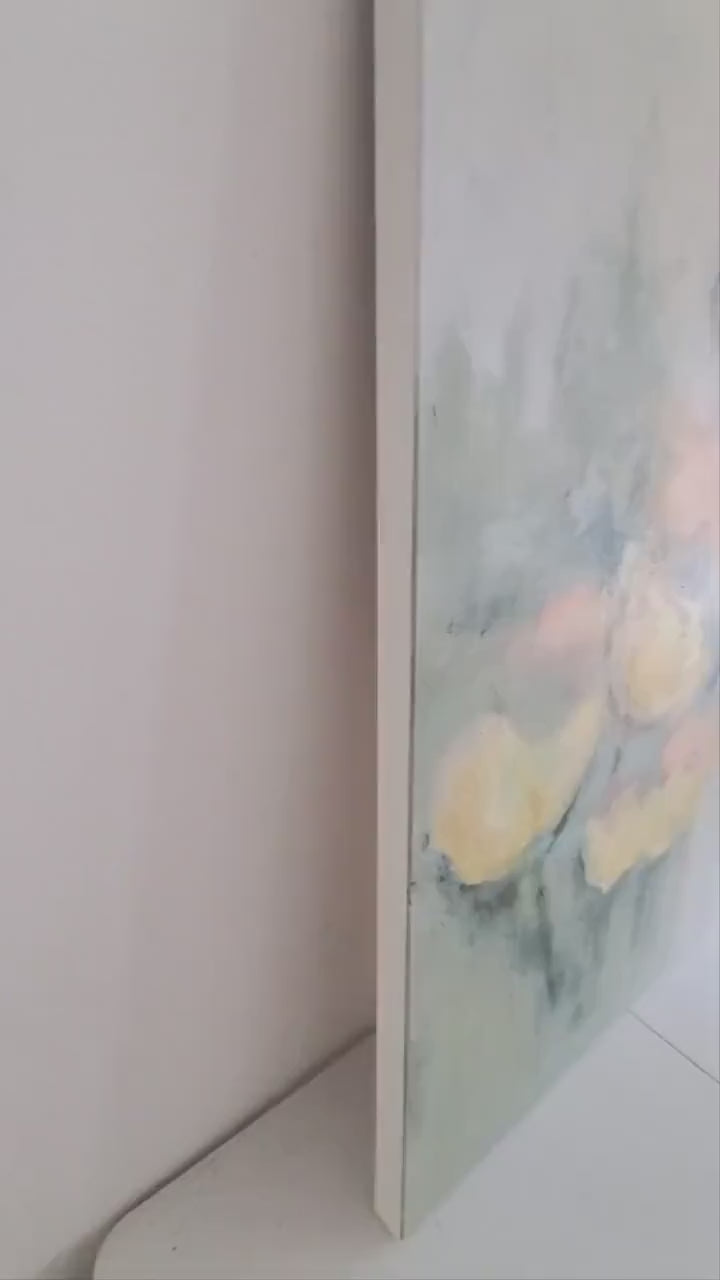 Original Abstract Flower Painting, Atmospheric Living Room Wall Art, Modern Floral Art
