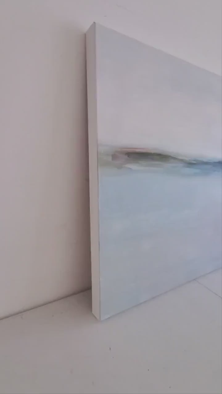 Original Abstract Blue Landscape Painting on Canvas, Minimalist Wall Art, Contemporary Seascape Painting