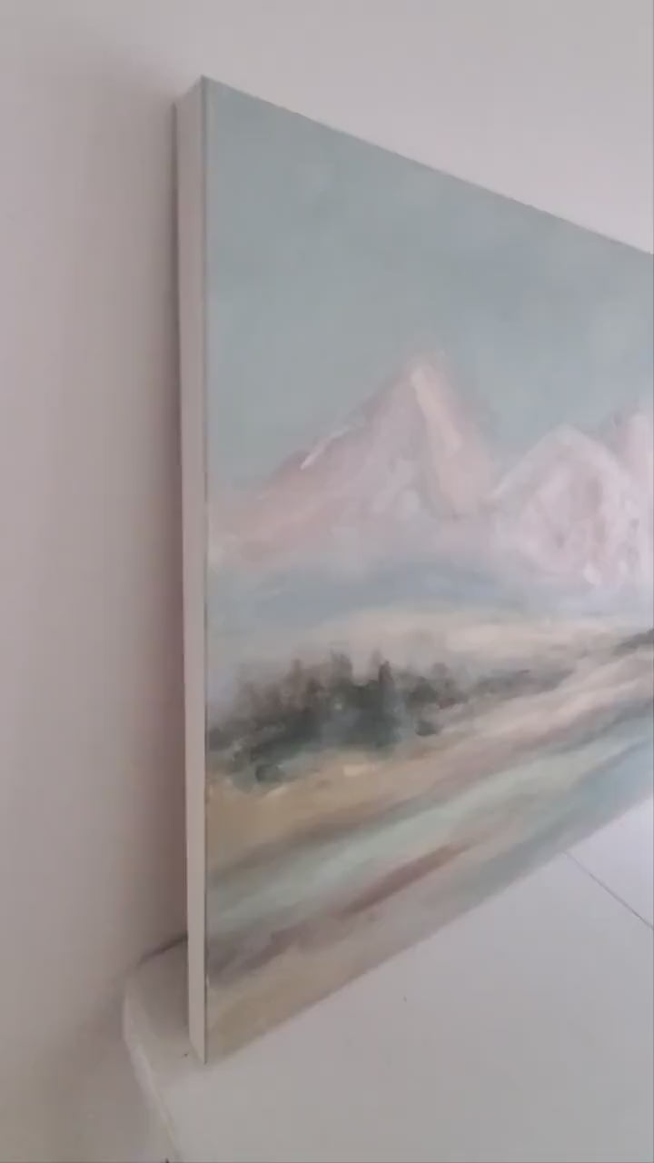 Original Landscape Painting, Atmospheric Mountain Art on Canvas, Modern Living Room Wall Art